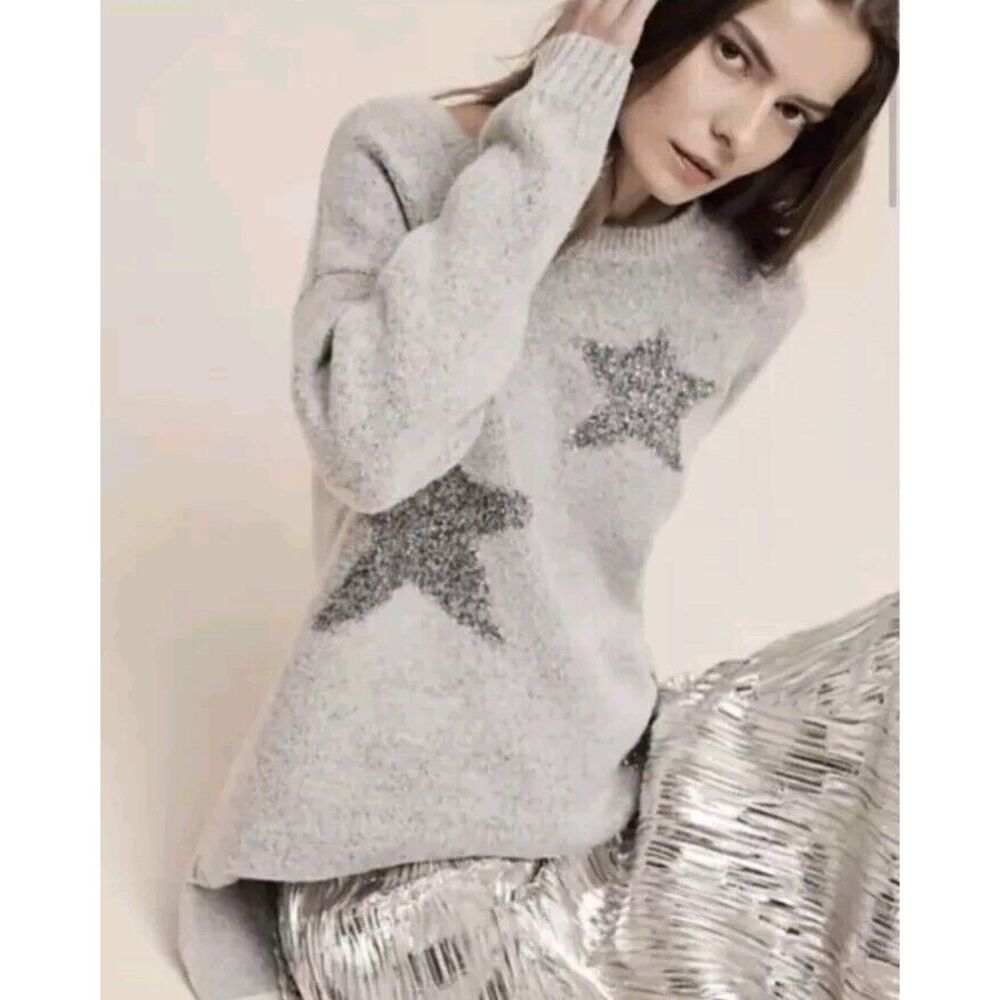 Anthropologie Lili's Closet Oversized Tunic Sweater Star Gray Metallic XS